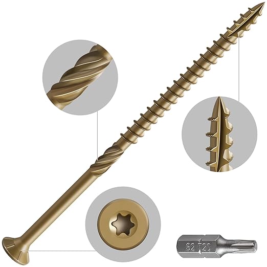 #10 * 4" Deck Screws, (106pcs) 2 lbs.Exterior Wood Screws, Rust Resistant epoxy Coated, Bronze, T25 Star Bit