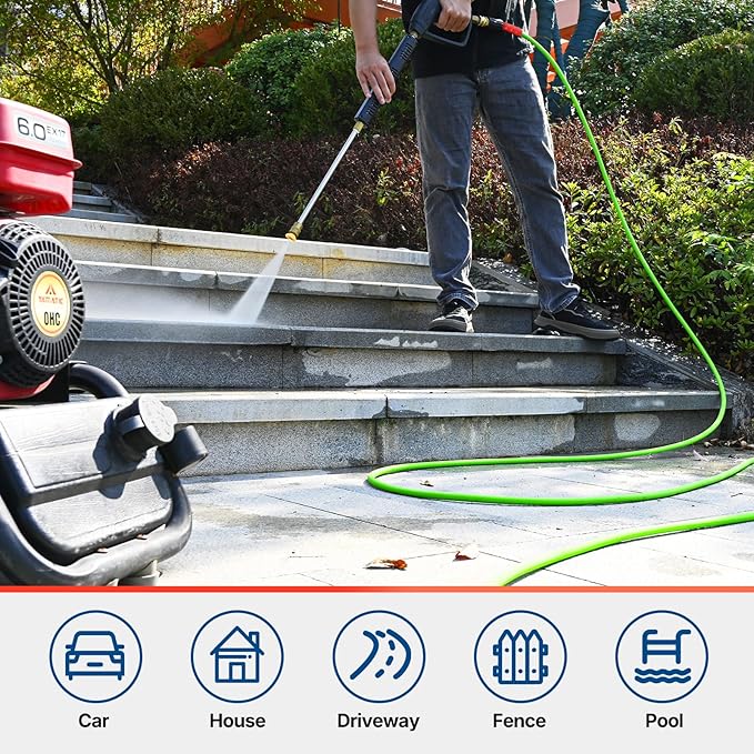YAMATIC Super Flexible Pressure Washer Hose 30FT for Power Washer Replacement, Kink Resistant Extension With Leak-Free M22 Female & 3/8" Quick Connect Adapters, 1/4" 3200 PSI, Green