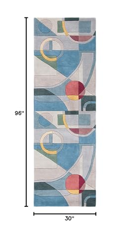 SAFAVIEH Rodeo Drive Collection Runner Rug - 2'6" x 8', Blue & Multi, Handmade Mid-Century Modern Abstract Wool, Ideal for High Traffic Areas in Living Room, Bedroom (RD845B) - color: Blue/Multi, size: 2'6" x 8' (Runner)