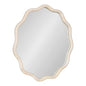 Kate and Laurel Rahfy Boho Scalloped Round Rattan Mirror, 32 Inch Diameter, White, Decorative Round Wavy Mirror with Authentic Rattan Frame for Boho Wall Decor