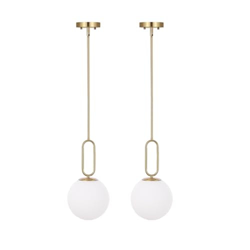 Modern Gold Globe Pendant Light White Globe Glass Shade 2 Pack Brushed Brass Finished Adjustable Rods Hanging Light Fixtures for Kitchen Island Living Room - color: Gold 2 Pack-Adjustable Rods