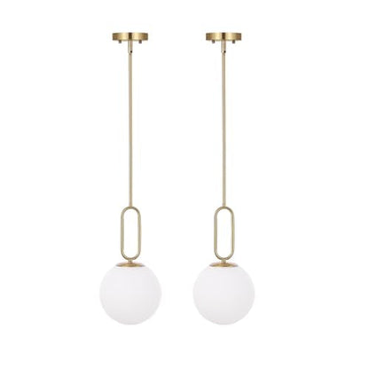 Modern Gold Globe Pendant Light White Globe Glass Shade 2 Pack Brushed Brass Finished Adjustable Rods Hanging Light Fixtures for Kitchen Island Living Room - color: Gold 2 Pack-Adjustable Rods