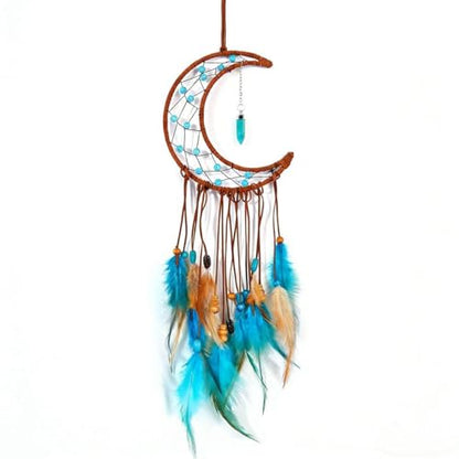 MEXIDAWN DIY Feather Dream Catcher Kits Turquoise Wall Hanging Boho Decor Handmade Dream Catcher for Adults, Moon - style: Moon*1