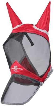 Harrison Howard CareMaster Pro Luminous Horse Fly Mask Large Eye Space Long Nose with Ears UV Protection for Horse Red S Pony