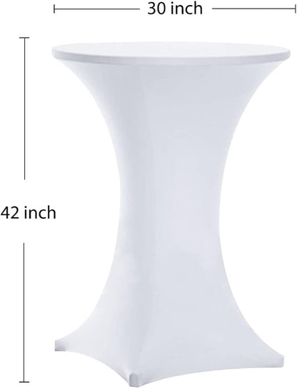 Tina 8 Pack 30x42 Inch Highboy Spandex Cocktail Table Covers White, Fitted Stretch Cocktail Tablecloth for Round Tables (8PC 30X42 White)