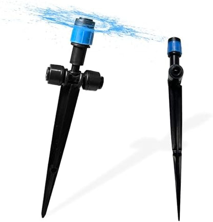 20PCS Push-to-Fit Drip Irrigation Emitters for 1/4 inch Irrigation Tubing, Two-Way Connection Adjustable Vortex Drip Emitters with Stake, Irrigation Dripper Sprinklers for Drip Irrigation System
