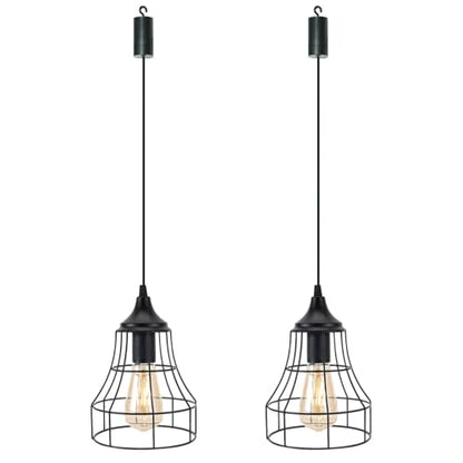 JHY DESIGN Set of 2 Battery Powered Chandelier Pendant Lights Boho Hanging Metal Cage Lamps with 6 Hours Timer for Bar Bedroom Garden Parties Patio Indoor Outdoor Gazebo Pergola(Geometry) - size: 9.5 inches, Set of 2, Geometry