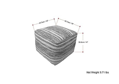 SIMPLIHOME Carina Contemporary Square Woven Pouf in Black Melange, White Wool for the Living Room, Bedroom and Kids Room - color: Black Melange, White, style: Wool Pouf