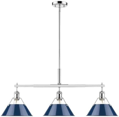 Golden Lighting 3306-LP CH-NVY Orwell Linear Pendant, Chrome with Navy Blue Shade