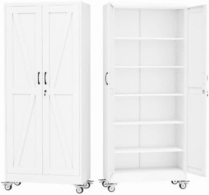 GAIOUS 74.8" Tall Metal Storage Cabinet with Lock and Wheels, File Cabinet