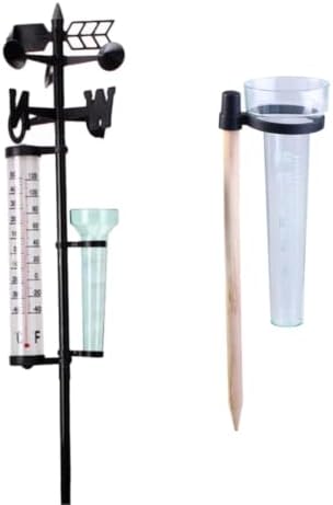 TOYANDONA 2 Sets Outdoor Thermometer and Rain Gauge Measuring Instruments with Plastic Material for Farm Planting and Garden Decoration, Accurate Temperature and Rainfall Measurement