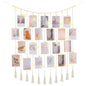 Macrame Hanging Photo Display Boho Wall Decor with String Lights Wooden Beads Garland Picture Frame Collage Holder with 45 Clips for Room, Bedroom, Dorm, Christmas Teenage Teen Girl Gifts (Beige, Large) - size: Large