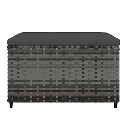 Gray Patio Footrest, Modern Outdoor Ottoman for Garden, Square Poly Rattan Woven Finish, Adjustable Feet, Weather-Resistant, 21.7 in. Wide Lounge Pouf