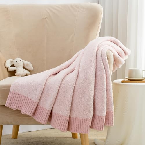 Carriediosa Heather Throw Blanket 50" X 60", 400GSM Ultra Soft Microfiber Fuzzy Fluffy Reversible Knitted Blankets Cozy Plush Lightweight and Warm Fall Throws for Couch, Bed, Sofa, Dusty Pink - color: Heather - Dusty Pink, size: 50" X 60"