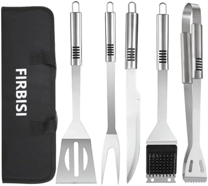 BBQ Grill Tool Set BBQ Grilling Accessories Set 8PC Barbecue Grill Tools Utensils Set for Outdoor with Spatula, Fork, Knife, Brush, Tongs, Seasoning Bottle Grilling Gifts for Men Dad