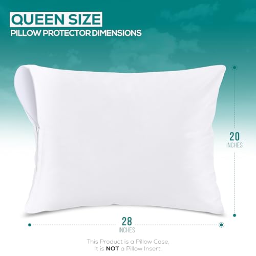 Set of 2 Pillow Protectors with Zipper Queen Size, Bed Bug and Dust Mite Proof Pillow Covers, Ultra Soft Pillow Encasements, Moisture Wicking and Waterproof Pillow Cases by Utopia Bedding (White) - size: Queen (Pack of 2)