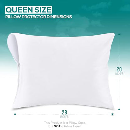 Set of 2 Pillow Protectors with Zipper Queen Size, Bed Bug and Dust Mite Proof Pillow Covers, Ultra Soft Pillow Encasements, Moisture Wicking and Waterproof Pillow Cases by Utopia Bedding (White) - size: Queen (Pack of 2)