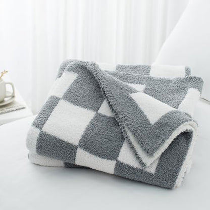 Carriediosa Checkered Throw Blanket 50" X 60", 400GSM Ultra Soft Microfiber Fuzzy Fluffy Reversible Cute Preppy Knitted Blankets Cozy Plush Fall Throws for Couch, Bed, Sofa, Grey - color: Check - Grey, size: 50" X 60"