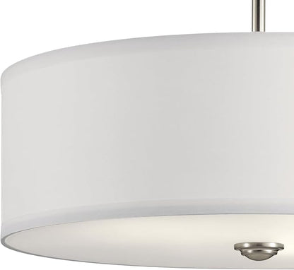 Kichler Shailene 18" Semi Flush Mount Light in Brushed Nickel, 3-Light Round Ceiling Light with Satin Etched White Diffuser, (18" W x 11.25" H), 43692NI