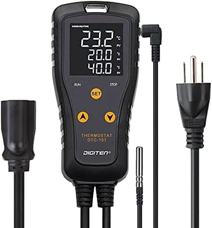 DIGITEN DTC151 Temperature Controller Plug-in Thermostat Cooling Heating Temperature Controller Outlet GreenhouseThermostat for Germination Incubation Homebrewing