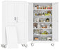 74" H Metal Pantry Storage Locker Cabinet with Wheels,Rolling Kitchen Pantry Cabinet with 2 Doors and 5 Adjustable Shelves, Lockable Steel Garage Tool Cabinet Organization for Home,Gym,School,White