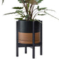 D'vine Dev Ceramic Planter with Ebony Stand - 10 Inch Modern Round Flower Pot with Wood Planter Holder, Black/Speckled Tan, 55-B-L-7 - color: Black/Speckled Tan Pot + Ebony Stand, size: 10 Inch
