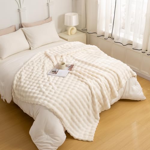 YUSOKI Luxury 3D Bubble Light Weighted Throw Blanket 2.8lb,All Ages,Home Decoration, (Ivory,60 * 80inches) - color: Ivory, size: Twin(60" x80")