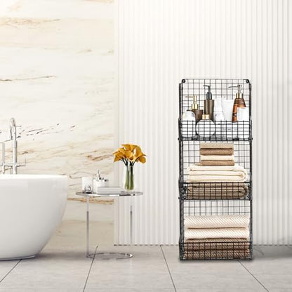 PUPPYCUTE Stackable Wire Storage Baskets for Kitchen Closet Pantry, Hanging Closet Organizers Storage Shelves Organization, Wall Mount Metal Basket Bins, Clothing Vegetable & Fruit Organizer 5 pcs