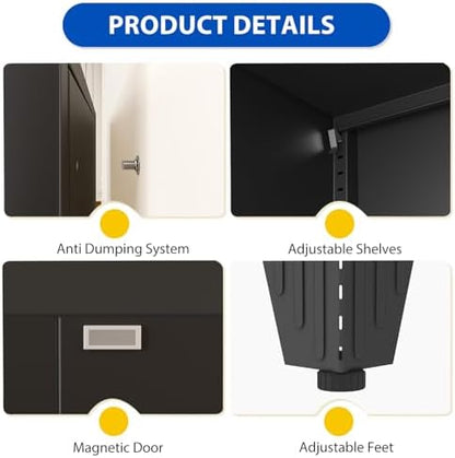 71" Metal Kitchen Pantry Storage Cabinet with 2 Doors and 4 Adjustable Shelves,Black Farmhouse Pantry Cabinet,Steel Garage Tool Cabinet Freestanding Cupboard for Kitchen,Dinning Living Room
