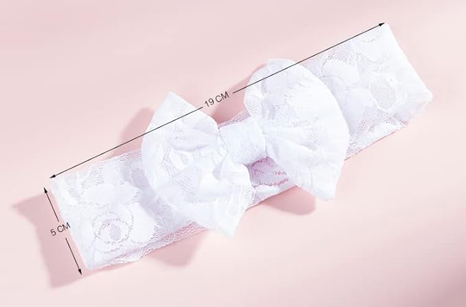 Qiansail Baby Girls Lace Bow Headband Elastics Bow Knot Hairband Headwrap for Newborn Infant Toddlers Kids (White)