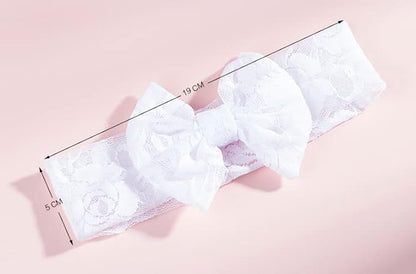 Qiansail Baby Girls Lace Bow Headband Elastics Bow Knot Hairband Headwrap for Newborn Infant Toddlers Kids (White)