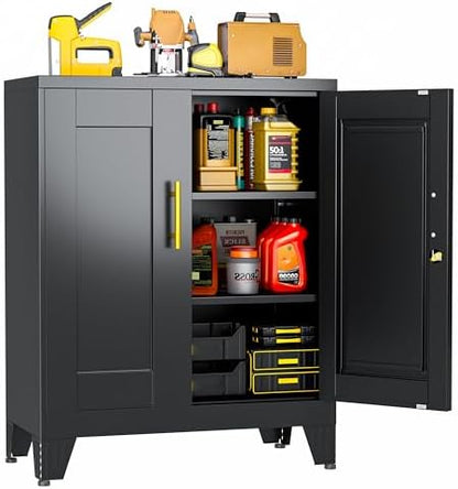 Small Metal Storage Cabinet, Lockable Tool Cabinet with Doors and 2 Shelves