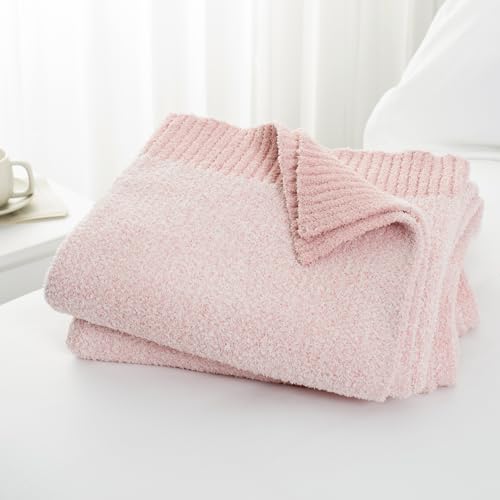 Carriediosa Heather Throw Blanket 50" X 60", 400GSM Ultra Soft Microfiber Fuzzy Fluffy Reversible Knitted Blankets Cozy Plush Lightweight and Warm Fall Throws for Couch, Bed, Sofa, Dusty Pink - color: Heather - Dusty Pink, size: 50" X 60"