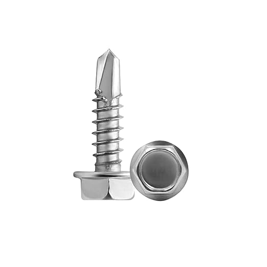 #10 x 1 (100 Pack) Hex Washer Head Self Drilling Screws, Self Tapping Sheet Metal Tek Screws, 410 Stainless Steel