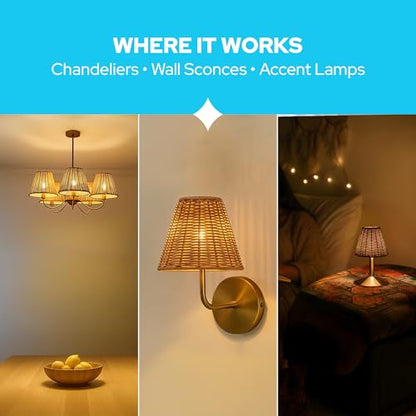 KASTLITE Woven Rattan Chandelier Lamp Shades - Empire Clip On Ceiling Light Cover - Boho Lampshades for Small Table & Sconce Fixtures - 3" Top x 6" Bottom x 5.25" Slant, Natural Brown Wicker, Set of 6
