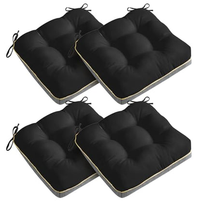 4 Pack 19x19 Inch Shredded Foam Chair Cushions with Straps - All-Season Seat Pads for Indoor/Outdoor Dining, Office, Patio, Kitchen Chairs (Black, 19 INCH × 19 INCH) - color: Black