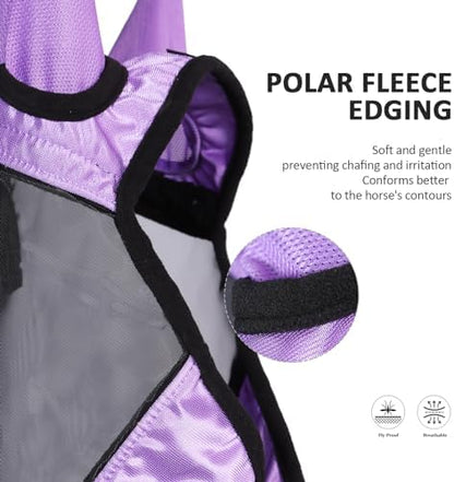 Harrison Howard Pro Luminous Horse Full Face Fly Mask Large Eye Space Long Nose with Ears UV Protection for Horse Gentle Lavendar XL