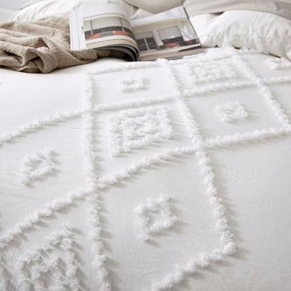 Oli Anderson Tufted Duvet Cover King Size, Soft and Lightweight Duvet Covers Set for All Seasons, 3 Pieces Boho Embroidery Shabby Chic Bedding Set (White, King, 104" x 90") - color: White, size: King(104"×90")