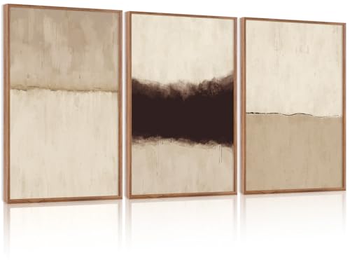 CHDITB Abstract Minimalist Framed Canvas Wall Art Set Of 3, Contemporary Art Wall Decor, Neutral Toned Wall Painting, Modern Abstract Art Prints for Living Room Bedroom Office Decor (12X16 Inch) - color: Abstract Wall Art 2