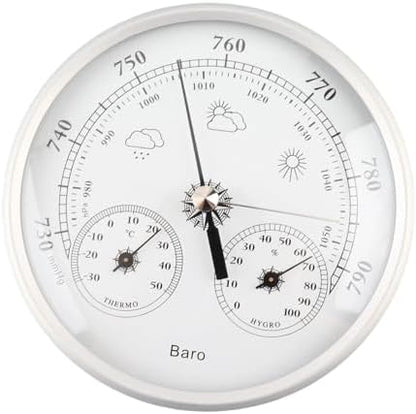 3 in 1 Accurate Weather Monitor Barometer Hygrometer Thermometer for All Seasons Indoor Outdoor Silver White Aluminum 5.12 Inch for Home Office Garden