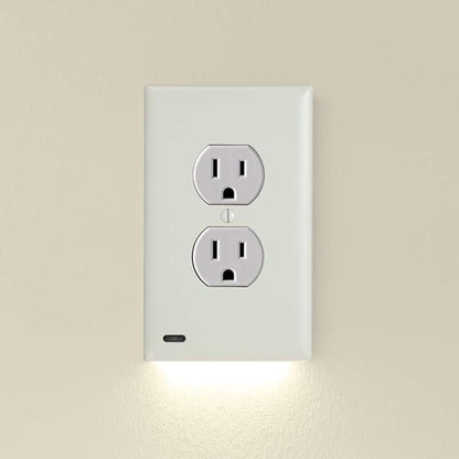 Single - SnapPower GuideLight [For Duplex Outlets] - Replaces Plug-In Night Light - Electrical Receptacle Wall Plate With LED Night Lights - Auto On/Off Sensor - (Duplex, Light Almond)