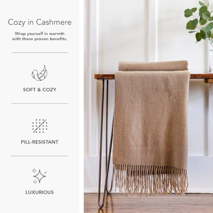 Fishers Finery 100% Pure Cashmere Fringe Throw, 445 GSM Weight, with Gift Box (Smoke Grey) - color: Smoke