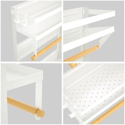 Magnetic Paper Towel Holder with Multi-Layer Storage Shelf, Stable Magnetic Organizer for Refrigerator, Garage Tool Cabinet and RV, Wall Mount Spice Rack and Paper Roll Hanger(Large-White)