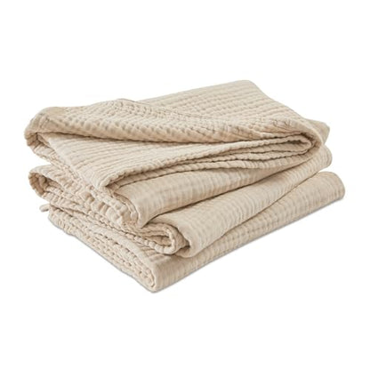 EMME Cotton Muslin Throw Blanket Couch Breathable Gauze Soft Lightweight Bed Blankets Adults (Heather Beige, 50"x60") - color: 03 - Beige, size: Throw (50" X 60")