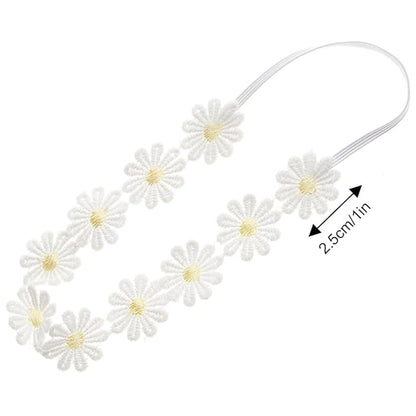 2PCS Little Daisy Flower Elastic Baby Girl Headbands Floral Crown Hairbands for Newborn Infant Toddler Party Birthday Wedding Hair Accessories Outdoor Photography Props