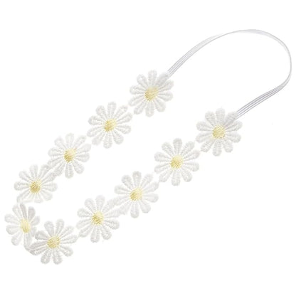 2PCS Little Daisy Flower Elastic Baby Girl Headbands Floral Crown Hairbands for Newborn Infant Toddler Party Birthday Wedding Hair Accessories Outdoor Photography Props