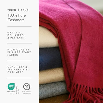 Fishers Finery 100% Pure Cashmere Fringe Throw, 445 GSM Weight, with Gift Box (Smoke Grey) - color: Smoke