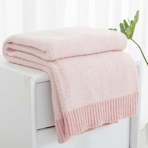 Carriediosa Heather Throw Blanket 50" X 60", 400GSM Ultra Soft Microfiber Fuzzy Fluffy Reversible Knitted Blankets Cozy Plush Lightweight and Warm Fall Throws for Couch, Bed, Sofa, Dusty Pink - color: Heather - Dusty Pink, size: 50" X 60"