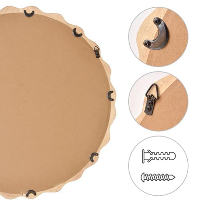 sawsile Circle Wood Mirrors for Wall, 20" Large Irregular Wavy Wood Modern Boho Vanity Farmhouse Mirrors for Bedroom Living Room Entryway Hallway Fireplace - size: 20"L x 20"W