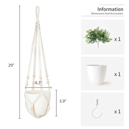 Mkono Fake Hanging Plant with Pot, Hanging Plants Artificial Spring Decor Macrame Plant Hanger with Faux Plant Greenery Boho Hanging Planter for Home Bedroom Bathroom Office Decoration